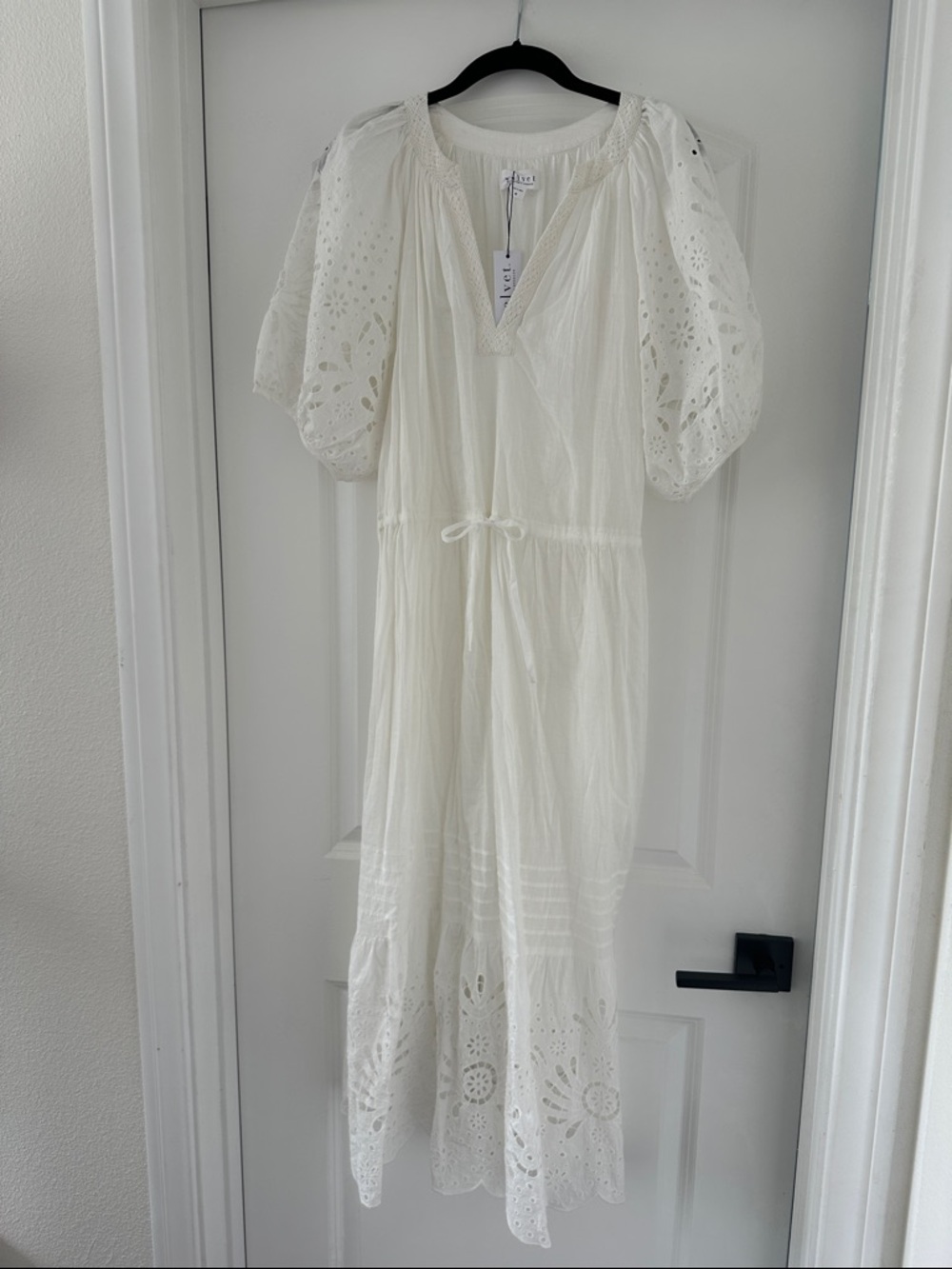 Velvet by Graham & Spencer White Eyelet Maxi Dress with Puff Sleeves